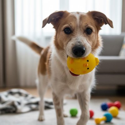 Jouet pour chienâ balle souriante
