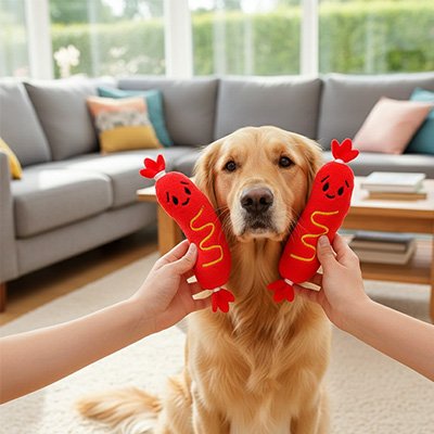 Peluche chien douce roude hotdog